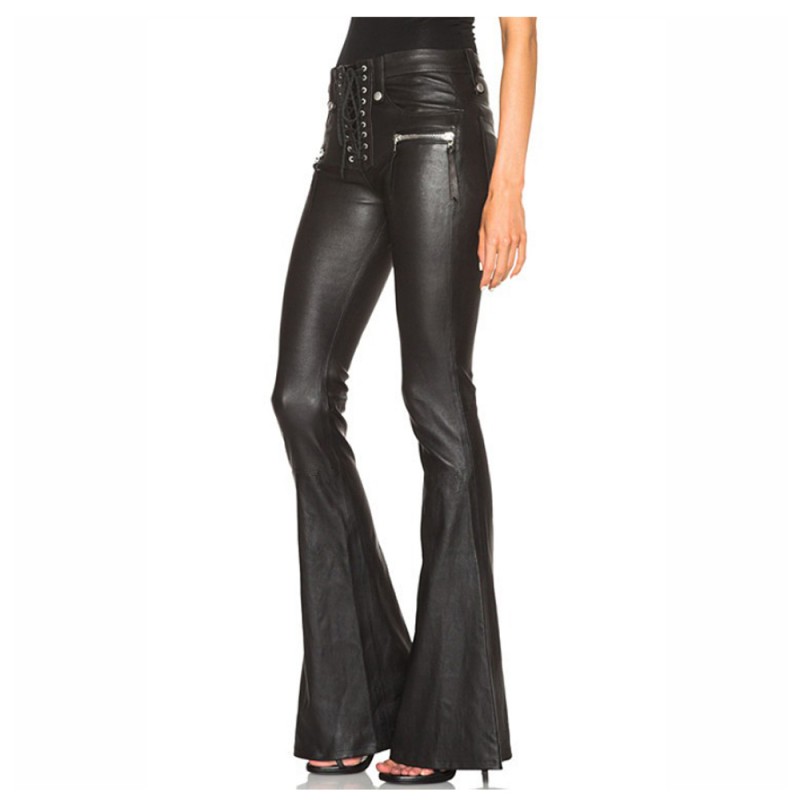 Punk Wind Wide Leg PU Leather Pant Flared Trousers Women Gothic Pant